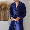 19 Momme Mulberry Silk Navy Blue Men's Long Sleeve Robe