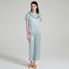 19 Momme Mulberry Silk Solid Short Sleeve Trousers Pajamas Set