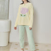 Yellow Large flowers Half-Pile Flannel Pullover Long Sleeve Trousers Pajamas Set