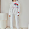 White Rainbow Half-Pile Flannel Pullover Long Sleeve Trousers Pajamas Set