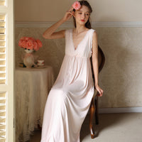 French V-Neck Sleeveless Long Nightdress