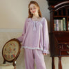 Elegant Square Neck Bow Velvet Long Sleeve Trousers Pajamas Set