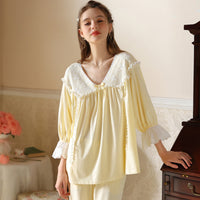 Cute V-Neck Lace Long Sleeve Pants Pajamas Set