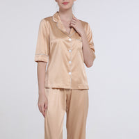 19 Momme Mulberry Silk Orange Half Sleeve Trousers Pajamas Set