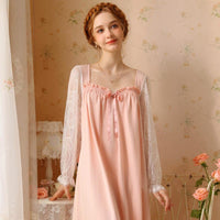 Sweet Cotton Lace Long-Sleeved Nightdress