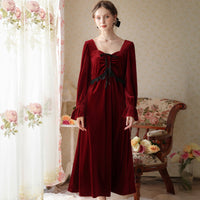 French Velvet Bow Long Sleeve Nightdress