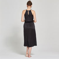 16 Momme Mulberry Silk Black Halterneck Long Nightdress