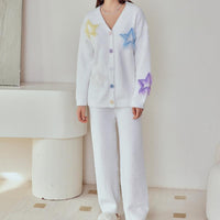 White Stars Half-Pile Long Sleeve Trousers Pajamas Set