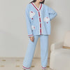 Blue Cloud Half-Pile Flannel Long Sleeve Trousers Pajamas Set