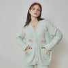 Green Bow Half-Pile Flannel Long Sleeve Trousers Pajamas Set