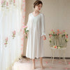 White Elegant V-Neck Bow Ribbon Long Sleeve Cotton Nightdress