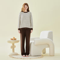 Solid Color Striped Velvet Long Sleeve Trousers Pajamas Set