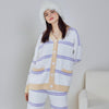 Yellow Stripe Half-Pile Long Sleeve Trousers Pajamas Set