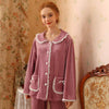 Elegant Lapel Lace Velvet Long Sleeve Trousers Pajama Set