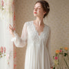 Gauze Lace Long-Sleeved Nightdress With Puff Sleeves