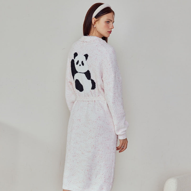 Pink Panda Half-Pile Flannel Long-Sleeved Robe