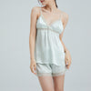 16 Momme Mulberry Silk Lace Cut-Out Camisole Shorts Pajama Set