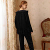 Solid Color Doll Collar Lace Velvet Long Sleeve Pants Pajamas Set