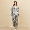 19 Momme Mulberry Silk Houndstooth Long Sleeve Trousers Pajamas Set