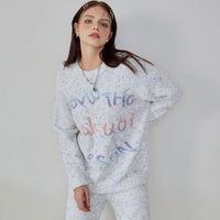 Coloured Letter Embroidery Grey Half-Pile Flannel Pullover Long Sleeve Trousers Pajamas Set