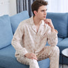 19 Momme 100% Mulberry Silk Square Lattice Jacquard Pattern Men's Long Sleeve Pajamas Set