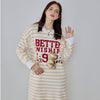 Yellow Purple Stripe Letter Embroidery Half-Pile Flannel Pullover Long-Sleeved Nightdress