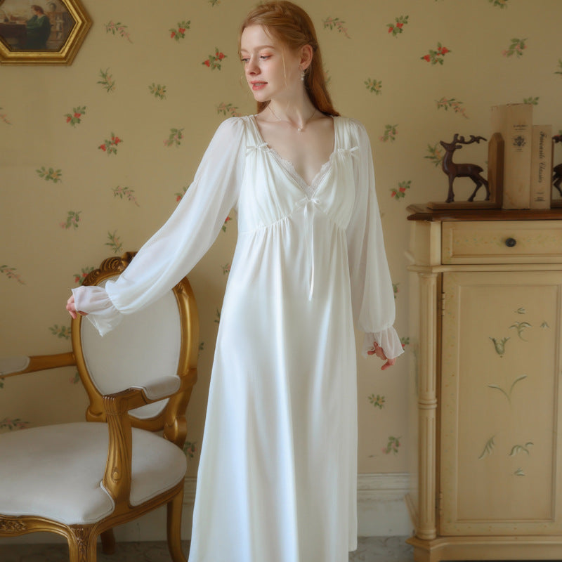 Cotton Court Style Long-Sleeved Nightdress