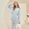 Floral Embroidery Coral Velvet Long Sleeve Trousers Pajamas Set