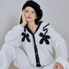 White Flower Half-Pile Flannel Long Sleeve Trousers Pajamas Set