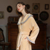 Vintage Yellow Lapel Velvet Long-Sleeved Robe