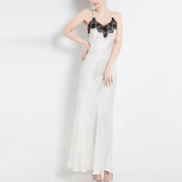 16 Momme Mulberry Silk Black Lace Suspender Long Nightdress