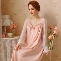 Sweet Cotton Lace Long-Sleeved Nightdress