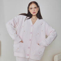 Pink Swan Half-Pile Flannel Long Sleeve Trousers Pajamas Set