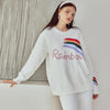 White Rainbow Half-Pile Flannel Pullover Long Sleeve Trousers Pajamas Set