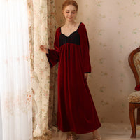 Courtly Lace Velvet Nightdress With Wide Sleeves