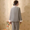 Elegant Grey Velvet Long Sleeve Trousers Pajama Set With Bow