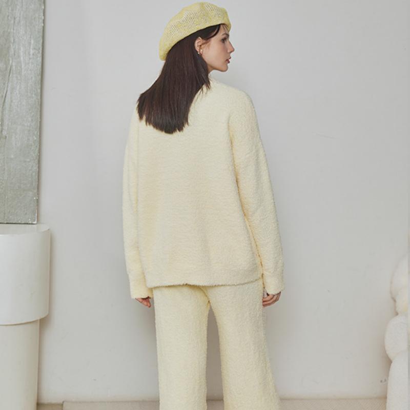 Yellow Rainbow Half-Pile Long Sleeve Trousers Pajamas Set