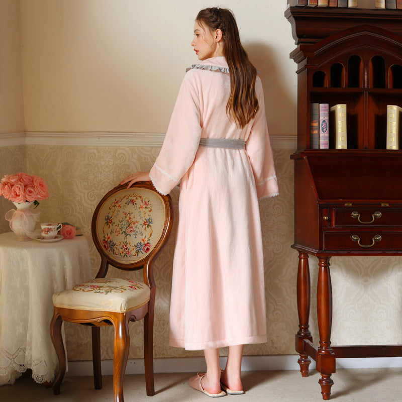 Vintage Pink Lapel Velvet Long-Sleeved Robe