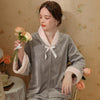 Elegant Grey Velvet Long Sleeve Trousers Pajama Set With Bow