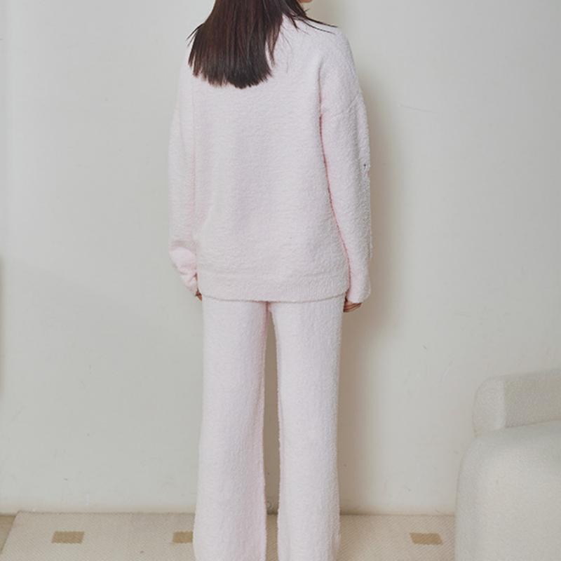 Pink Swan Half-Pile Flannel Long Sleeve Trousers Pajamas Set