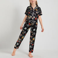 Black Floral Print Kids' Pajamas