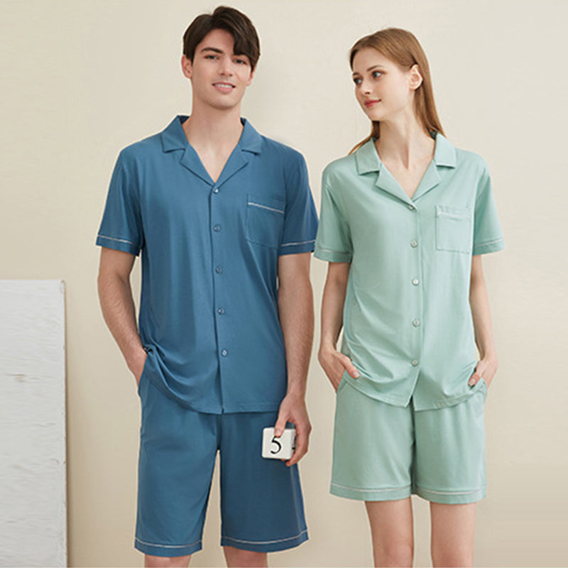 Women's Notched Collar Couple Short Pajama Set