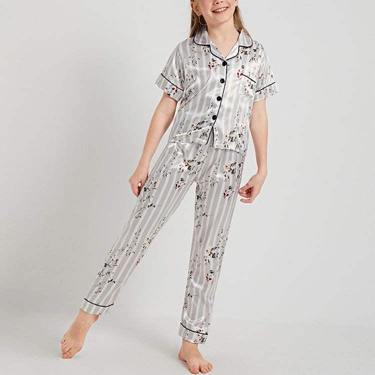 Silver Stripe & Floral Print Kids' Pajamas