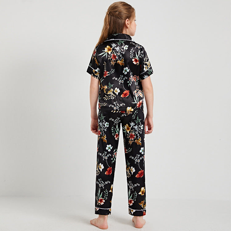 Black Floral Print Kids' Pajamas