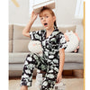 Black Floral Print Trimmed Kids' Pajamas