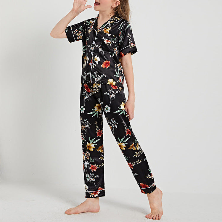 Black Floral Print Kids' Pajamas