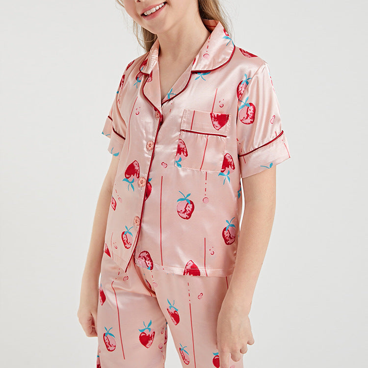 Pink Strawberry Print Kids' Pajamas