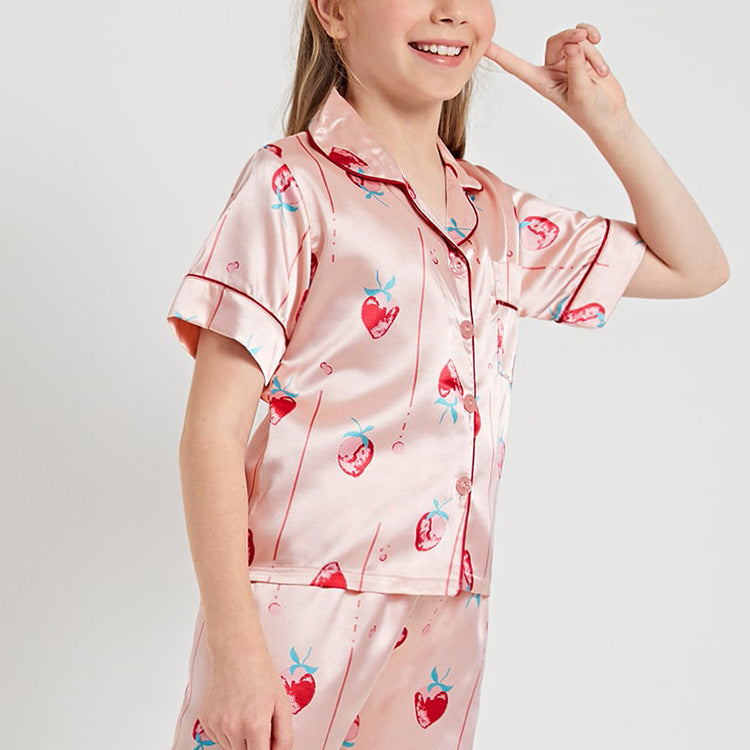 Pink Strawberry Print Kids' Pajamas