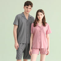 Women's Notched Collar Couple Short Pajama Set