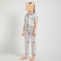 Silver Stripe & Floral Print Kids' Pajamas